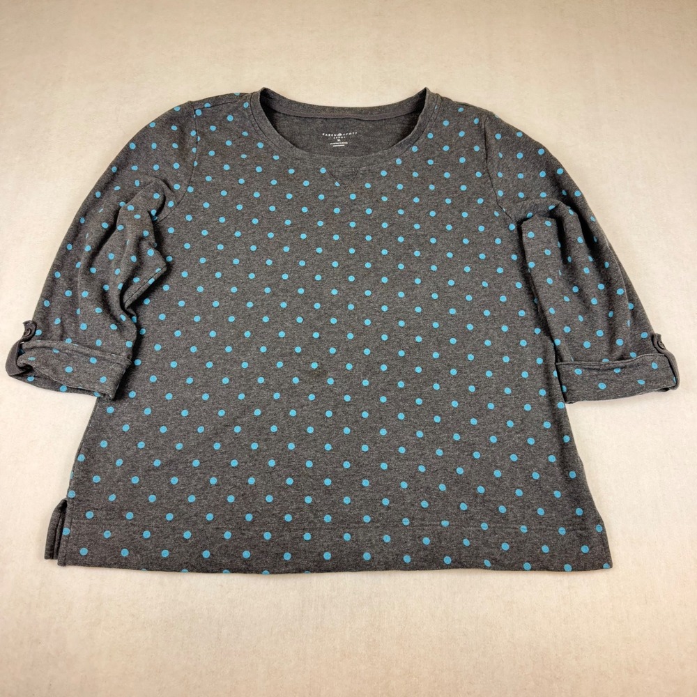 Karen Scott Sport Gray Polka Dot 3/4 Sleeve Roll Tab Top XL Turquoise Blue